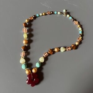 Elegant Multicolor Beaded Necklace with Flower Pendant